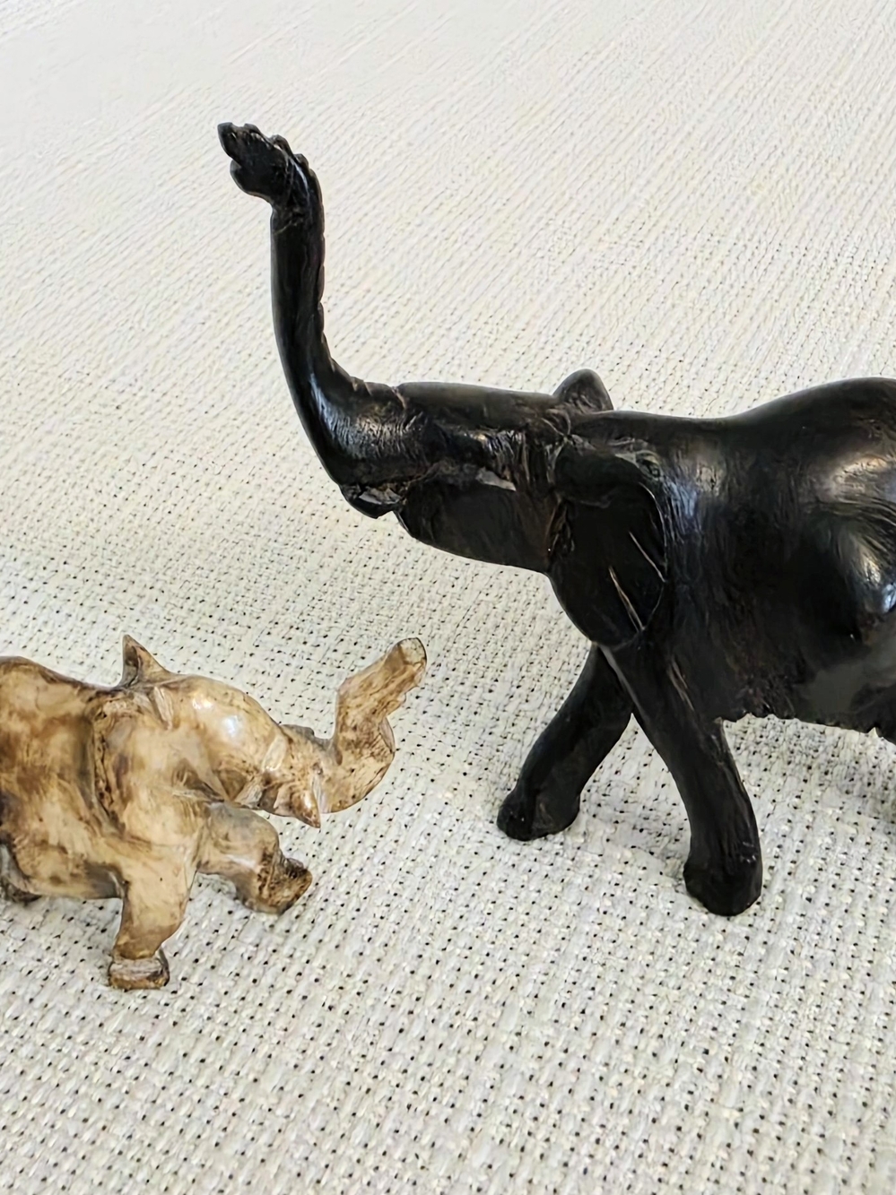 Miniature Elephants Carved Stone Ebony Figurines African Animals Trunk Up